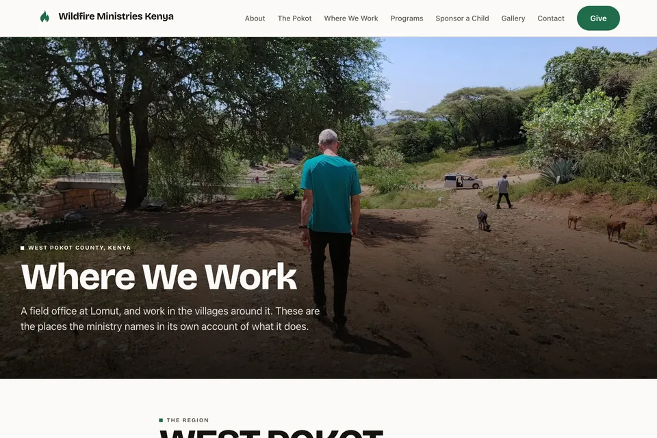 The live Wildfire Kenya site, Where We Work page